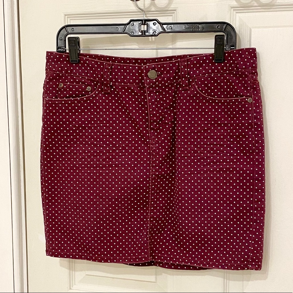 Polka dot denim mini skirt